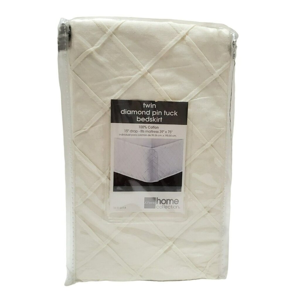 New Bed Skirt Twin Diamond Pin Tuck Bed Mattress Cover Cream JC Penney Vintage